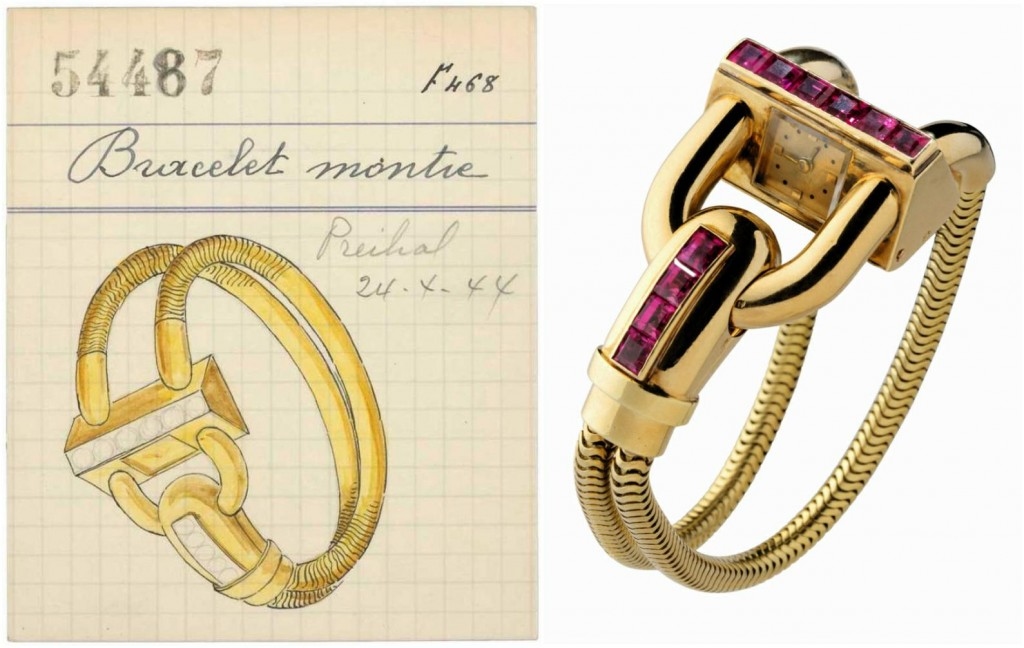 Sketch and early example of a Cadenas watch